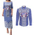 Tonga Apifoou School Couples Matching Puletasi Dress and Long Sleeve Button Shirt Ngatu and Polynesian Pattern LT03 Blue - Polynesian Pride