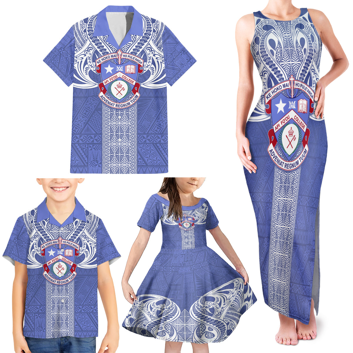 Tonga Apifoou School Family Matching Tank Maxi Dress and Hawaiian Shirt Ngatu and Polynesian Pattern LT03 - Polynesian Pride