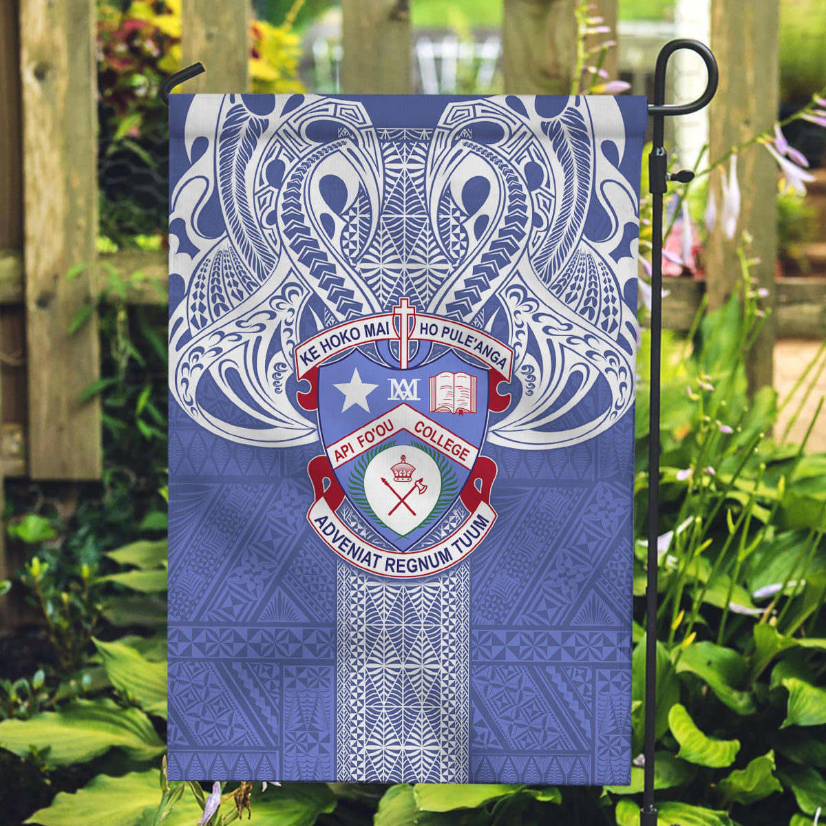 Tonga Apifoou School Garden Flag Ngatu and Polynesian Pattern LT03 Garden Flag Blue - Polynesian Pride