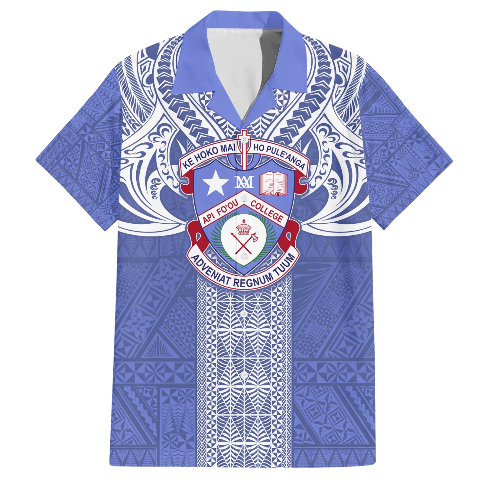 Tonga Apifoou School Hawaiian Shirt Ngatu and Polynesian Pattern LT03 Blue - Polynesian Pride