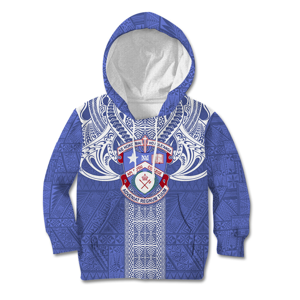 Tonga Apifoou School Kid Hoodie Ngatu and Polynesian Pattern LT03 Hoodie Blue - Polynesian Pride