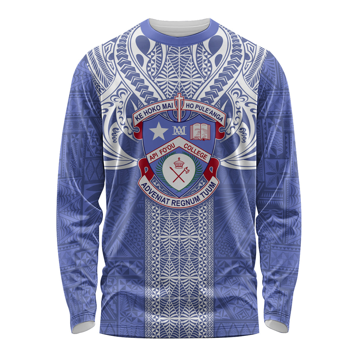 Tonga Apifoou School Long Sleeve Shirt Ngatu and Polynesian Pattern LT03 Unisex Blue - Polynesian Pride