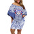 Tonga Apifoou School Off Shoulder Short Dress Ngatu and Polynesian Pattern LT03 Women Blue - Polynesian Pride