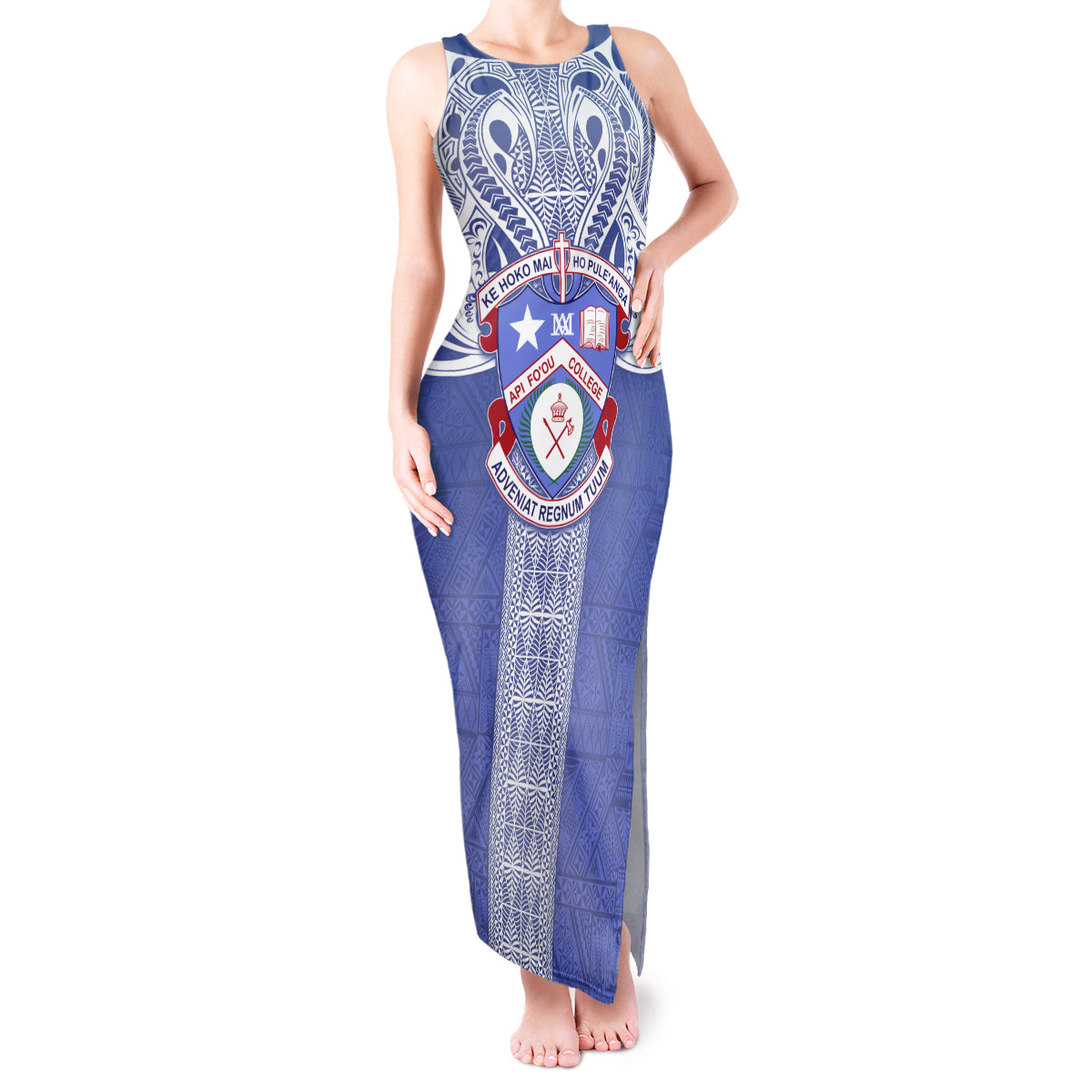 Tonga Apifoou School Tank Maxi Dress Ngatu and Polynesian Pattern LT03 Women Blue - Polynesian Pride