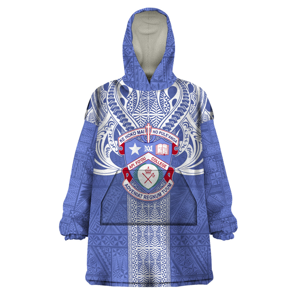 Tonga Apifoou School Wearable Blanket Hoodie Ngatu and Polynesian Pattern LT03 One Size Blue - Polynesian Pride