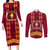 Tonga Beulah College Couples Matching Long Sleeve Bodycon Dress and Long Sleeve Button Shirt Ngatu and Polynesian Pattern LT03 Red - Polynesian Pride