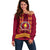 Tonga Beulah College Off Shoulder Sweater Ngatu and Polynesian Pattern LT03 Women Red - Polynesian Pride