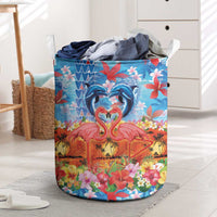 Hawaiian Love-Couple Dolphins and Flamingos Laundry Basket LT03 Multicolor - Polynesian Pride