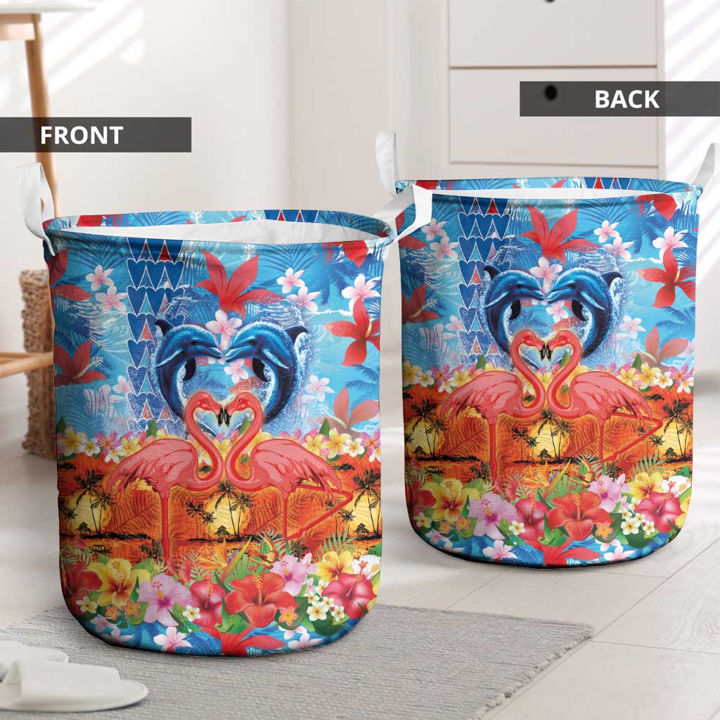 Hawaiian Love-Couple Dolphins and Flamingos Laundry Basket LT03 - Polynesian Pride