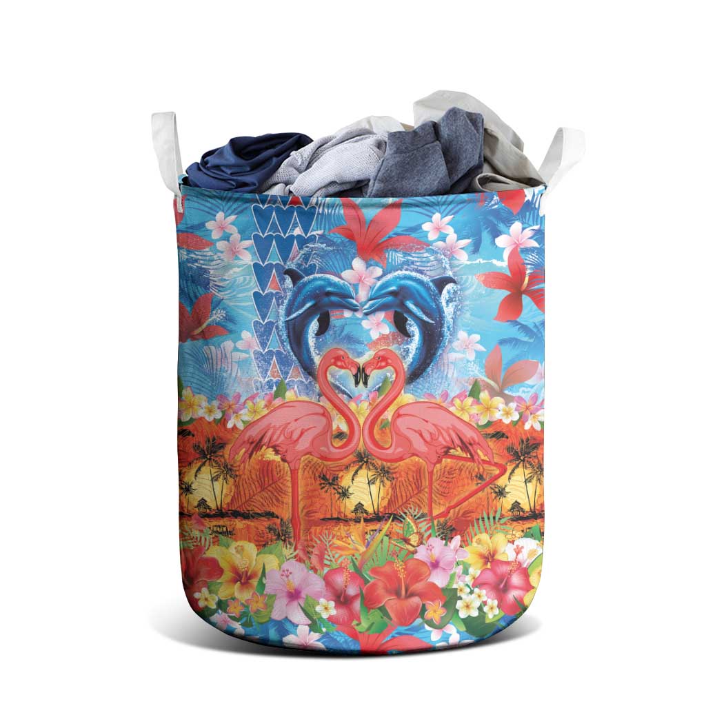 Hawaiian Love-Couple Dolphins and Flamingos Laundry Basket LT03 - Polynesian Pride