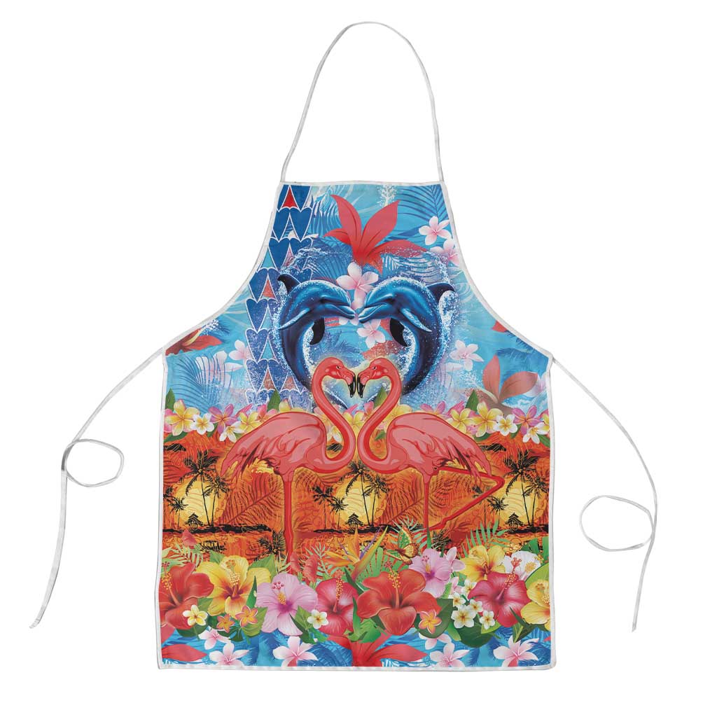 Hawaiian Love-Couple Dolphins and Flamingos Apron LT03 Multicolor - Polynesian Pride