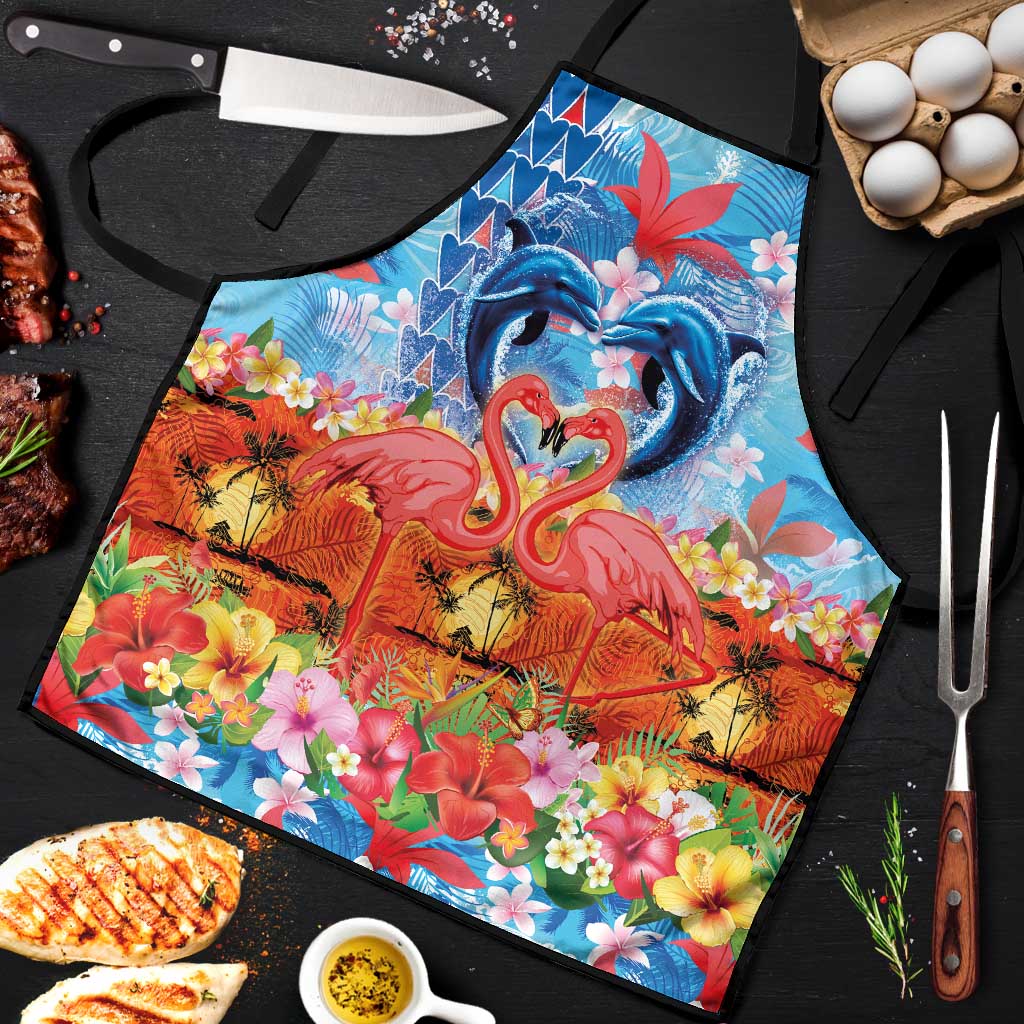 Hawaiian Love-Couple Dolphins and Flamingos Apron LT03 Multicolor - Polynesian Pride