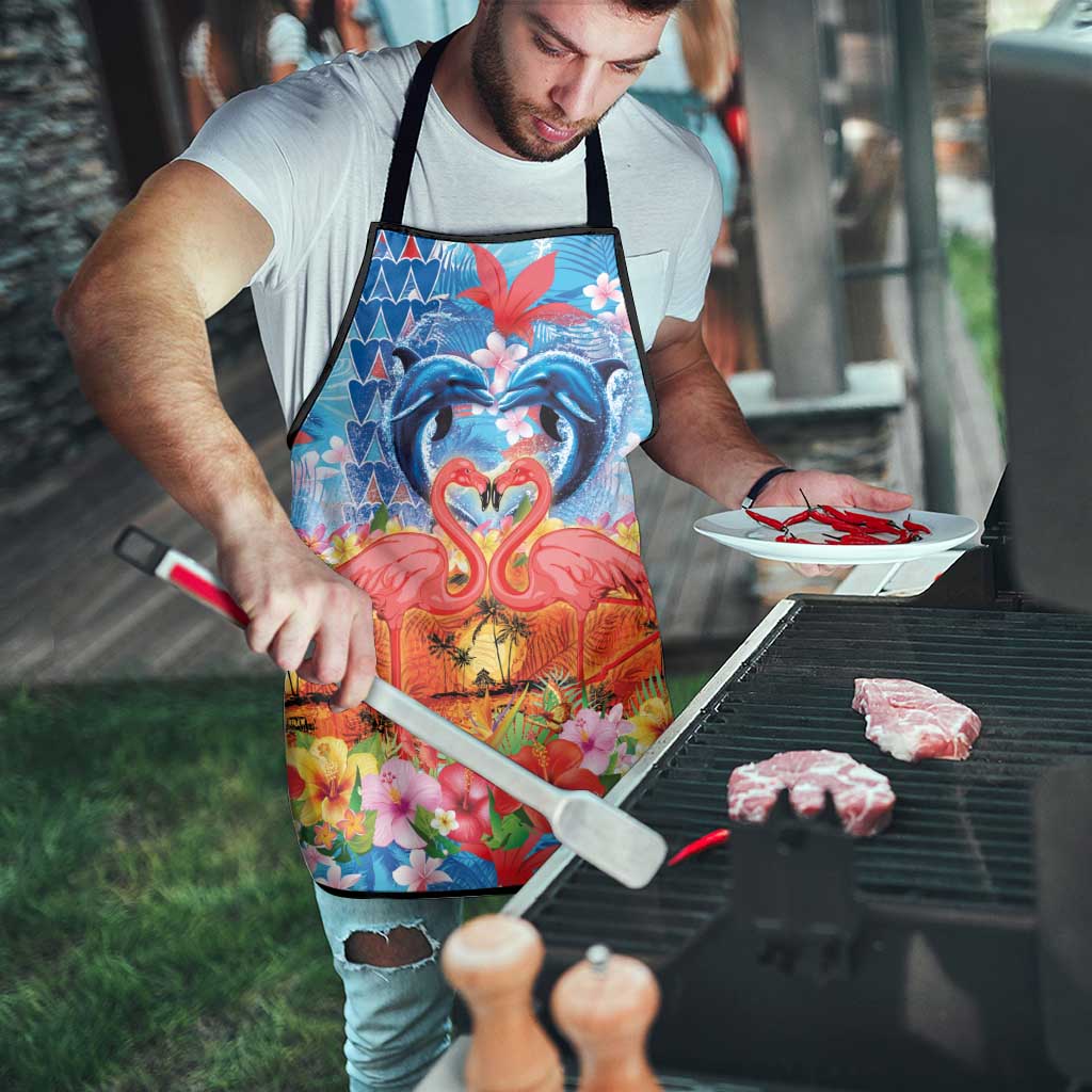 Hawaiian Love-Couple Dolphins and Flamingos Apron LT03 - Polynesian Pride