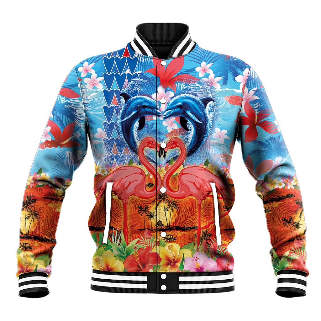 Hawaiian Love-Couple Dolphins and Flamingos Baseball Jacket LT03 Unisex Multicolor - Polynesian Pride