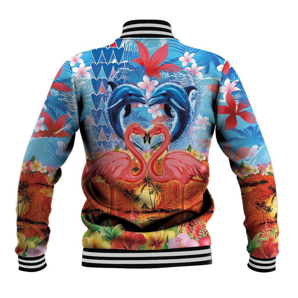 Hawaiian Love-Couple Dolphins and Flamingos Baseball Jacket LT03 - Polynesian Pride
