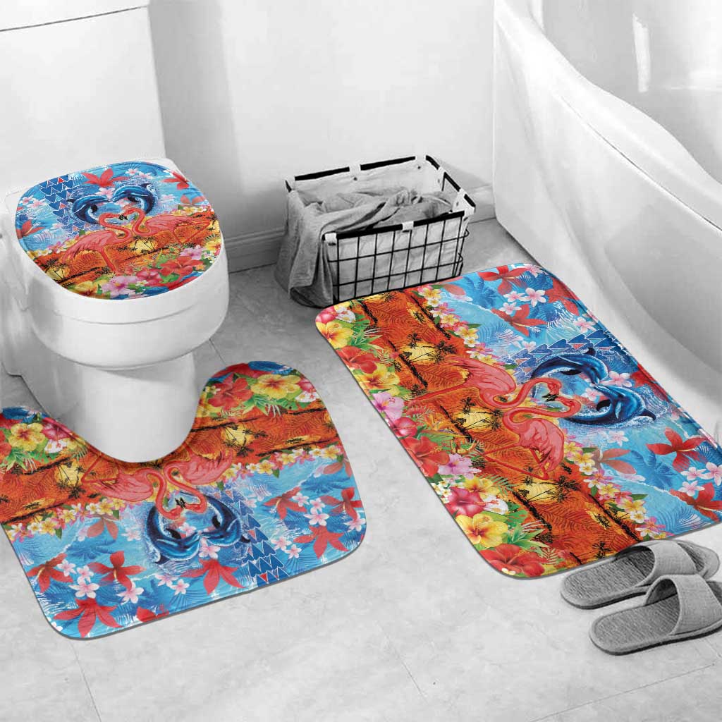 Hawaiian Love-Couple Dolphins and Flamingos Bathroom Set LT03 Mat Set Only (3 pcs) One Size Multicolor - Polynesian Pride