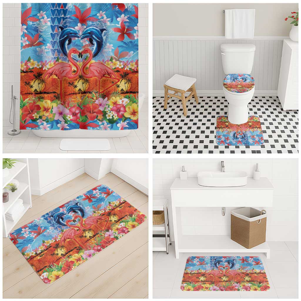 Hawaiian Love-Couple Dolphins and Flamingos Bathroom Set LT03 - Polynesian Pride