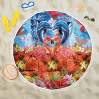 Hawaiian Love-Couple Dolphins and Flamingos Beach Blanket LT03 One Size 150cm Multicolor - Polynesian Pride