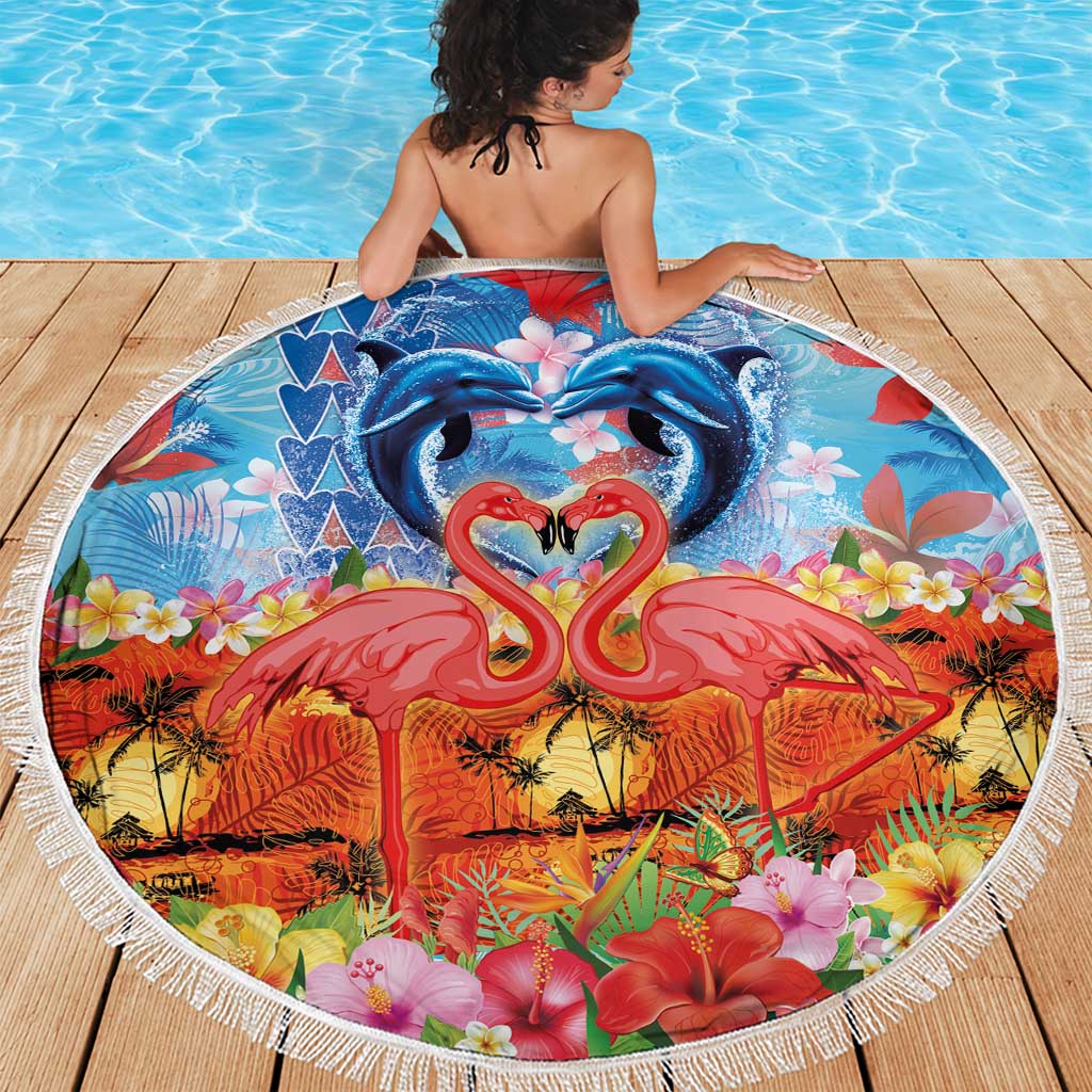 Hawaiian Love-Couple Dolphins and Flamingos Beach Blanket LT03 - Polynesian Pride
