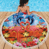 Hawaiian Love-Couple Dolphins and Flamingos Beach Blanket LT03 - Polynesian Pride