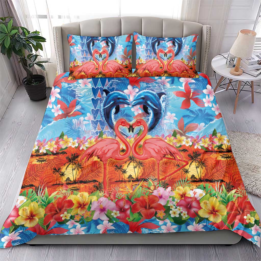 Hawaiian Love-Couple Dolphins and Flamingos Bedding Set LT03 - Polynesian Pride