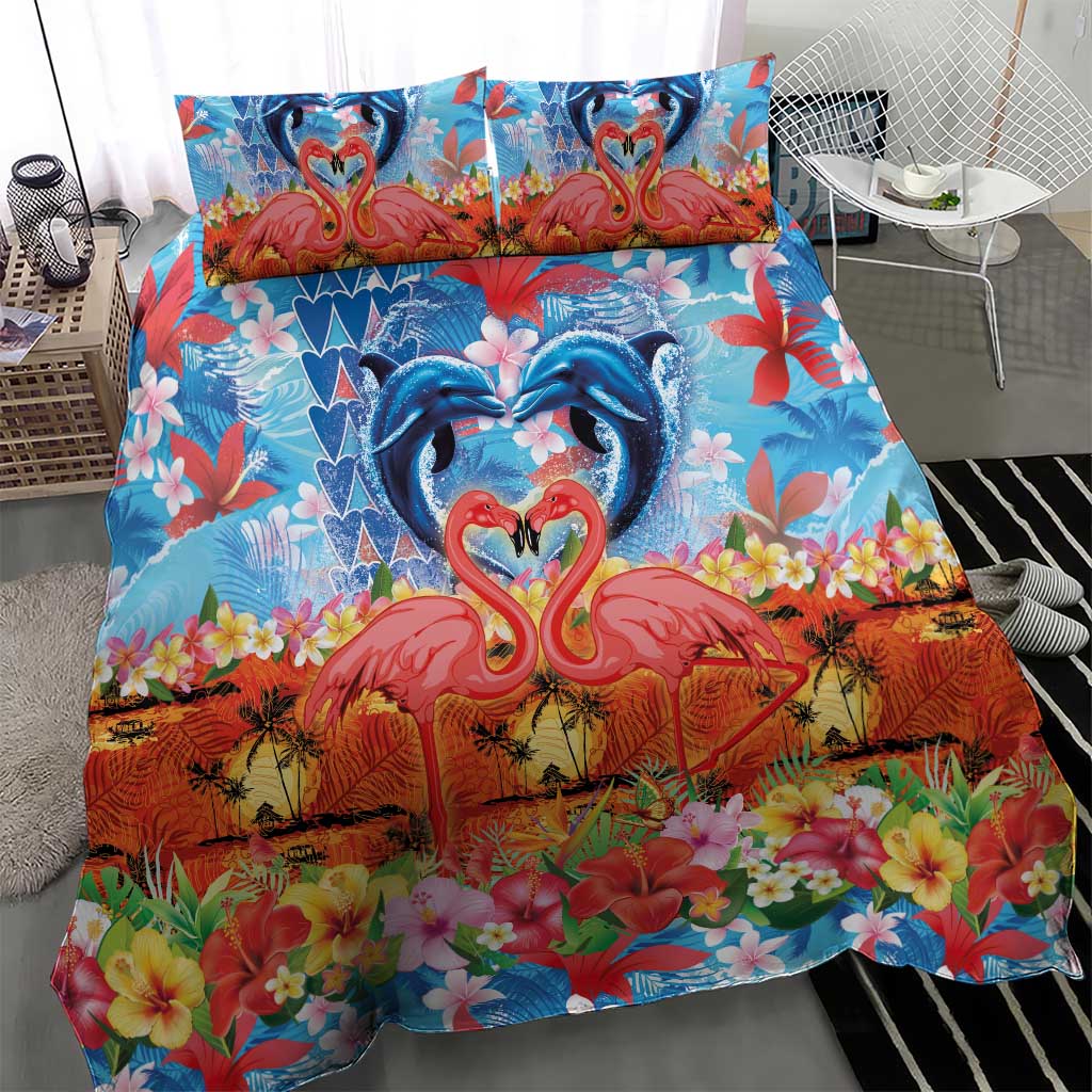 Hawaiian Love-Couple Dolphins and Flamingos Bedding Set LT03 - Polynesian Pride