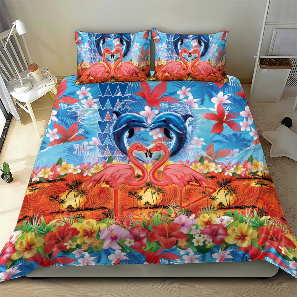 Hawaiian Love-Couple Dolphins and Flamingos Bedding Set LT03 - Polynesian Pride