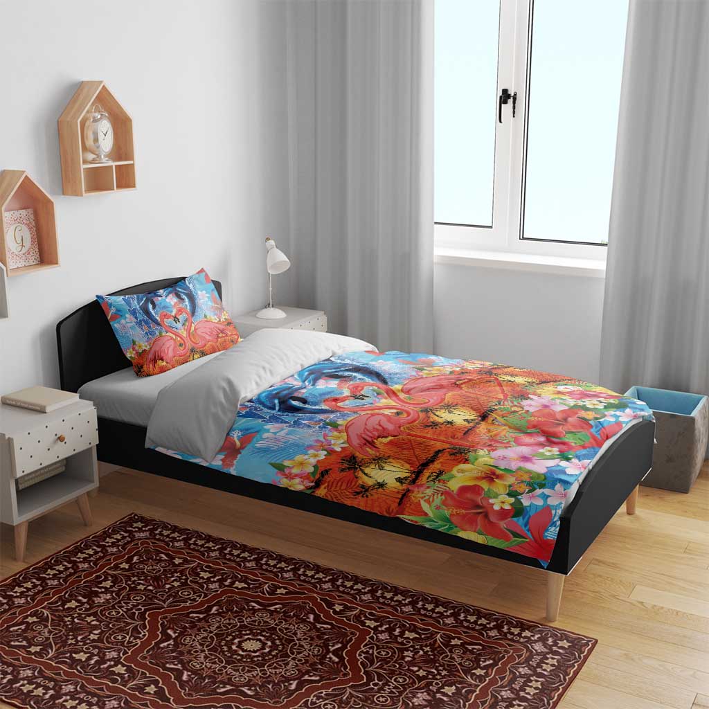 Hawaiian Love-Couple Dolphins and Flamingos Bedding Set LT03 - Polynesian Pride