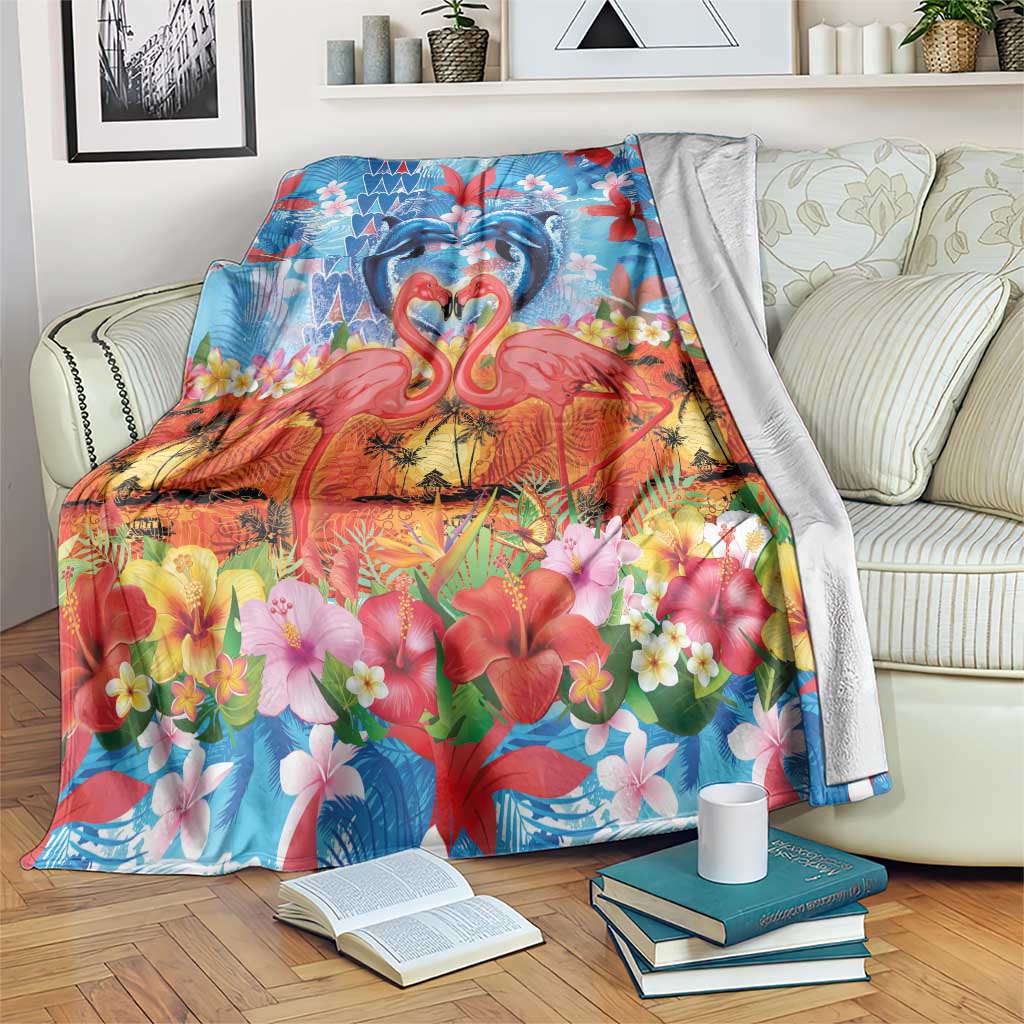 Hawaiian Love-Couple Dolphins and Flamingos Blanket LT03 Multicolor - Polynesian Pride
