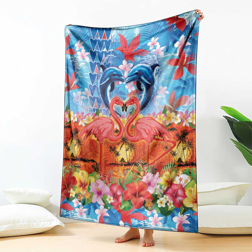 Hawaiian Love-Couple Dolphins and Flamingos Blanket LT03 - Polynesian Pride