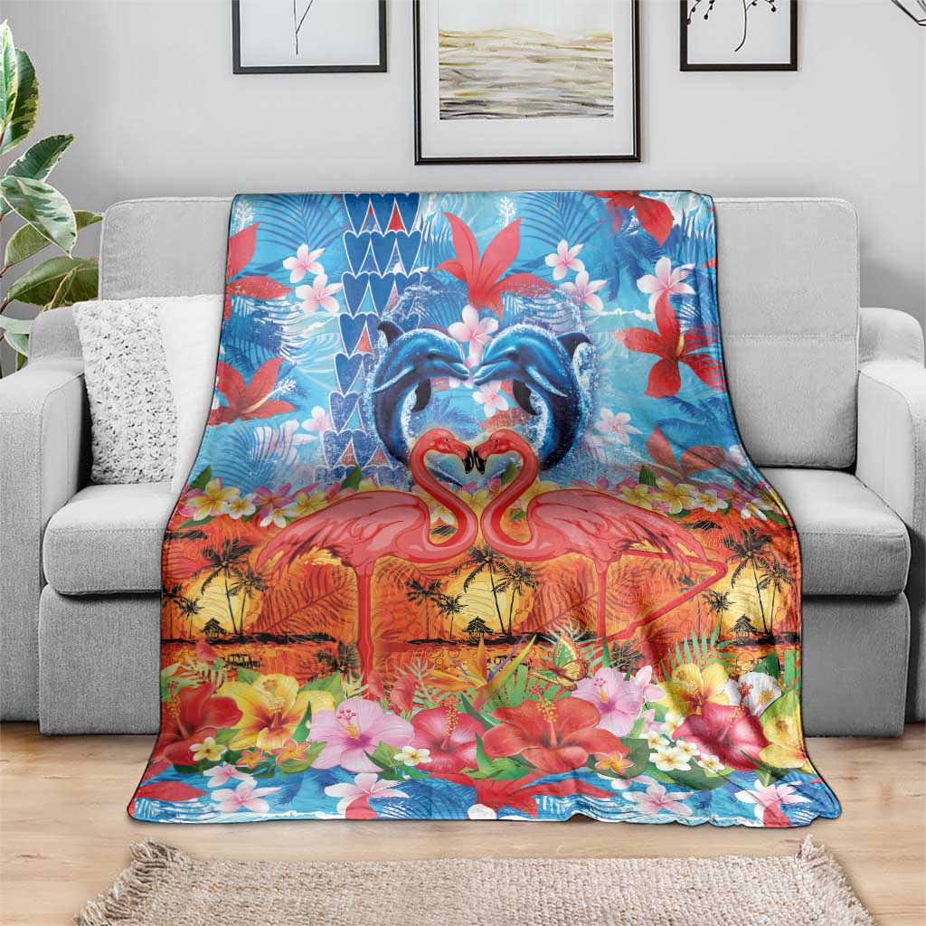 Hawaiian Love-Couple Dolphins and Flamingos Blanket LT03 - Polynesian Pride