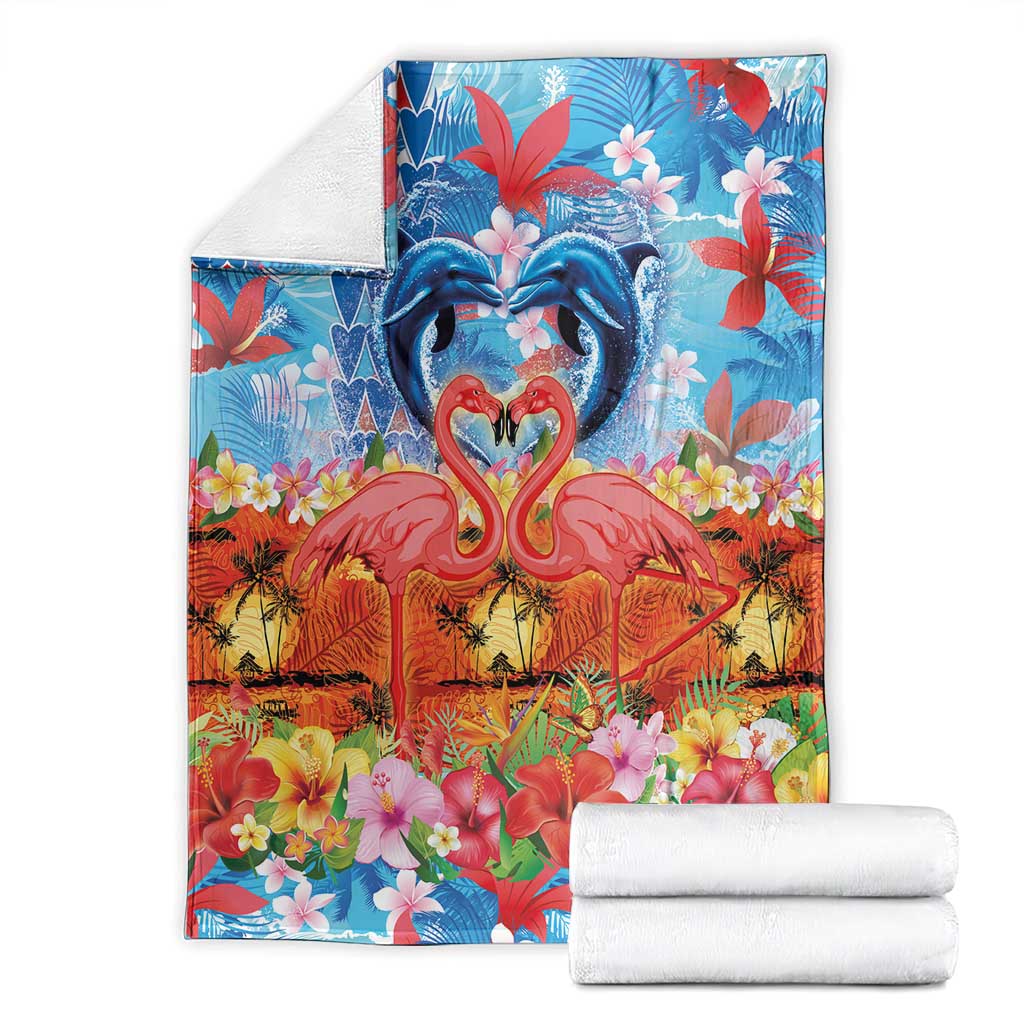 Hawaiian Love-Couple Dolphins and Flamingos Blanket LT03 - Polynesian Pride
