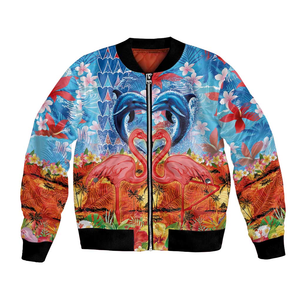 Hawaiian Love-Couple Dolphins and Flamingos Bomber Jacket LT03 Unisex Multicolor - Polynesian Pride