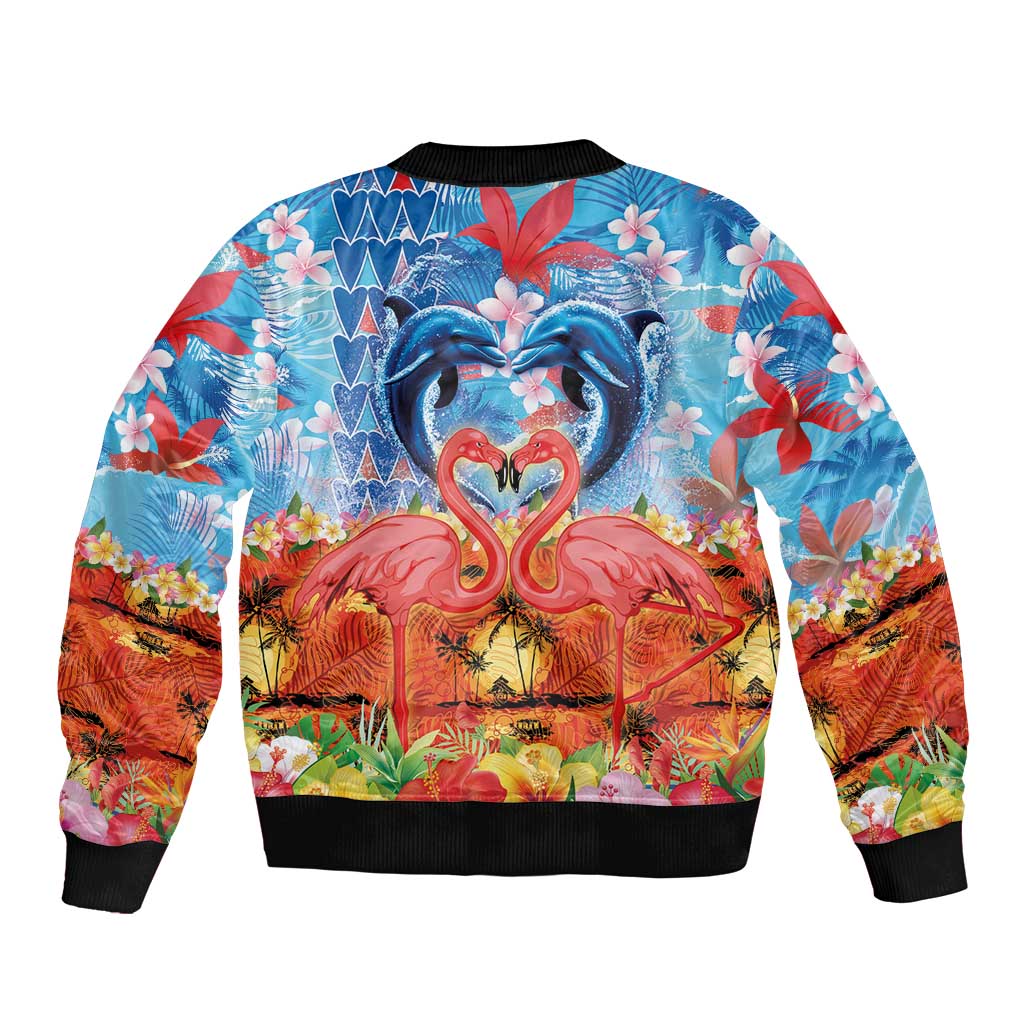 Hawaiian Love-Couple Dolphins and Flamingos Bomber Jacket LT03 - Polynesian Pride