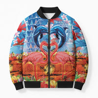 Hawaiian Love-Couple Dolphins and Flamingos Bomber Puffer Jacket LT03 Unisex Multicolor - Polynesian Pride