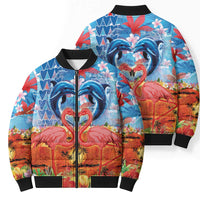 Hawaiian Love-Couple Dolphins and Flamingos Bomber Puffer Jacket LT03 - Polynesian Pride