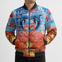 Hawaiian Love-Couple Dolphins and Flamingos Bomber Puffer Jacket LT03 - Polynesian Pride
