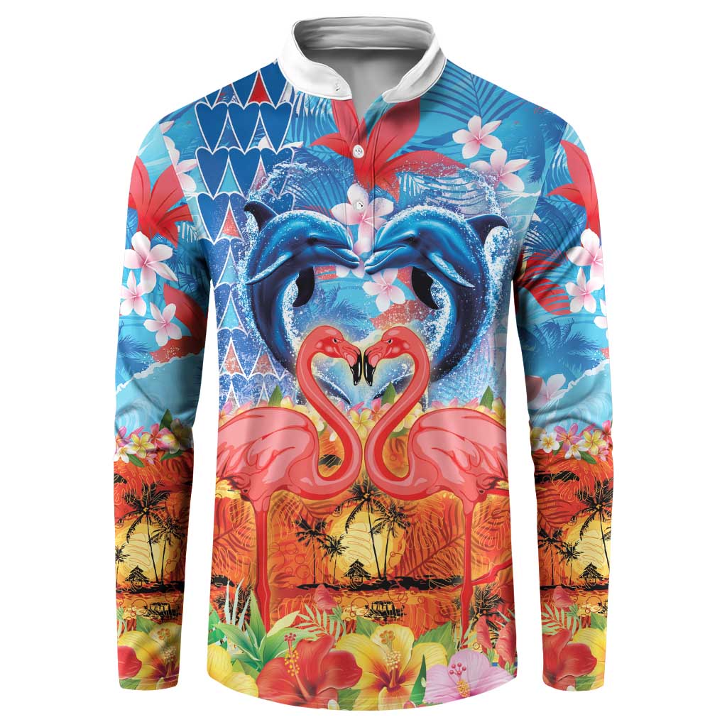 Hawaiian Love-Couple Dolphins and Flamingos Button Sweatshirt LT03 Multicolor - Polynesian Pride