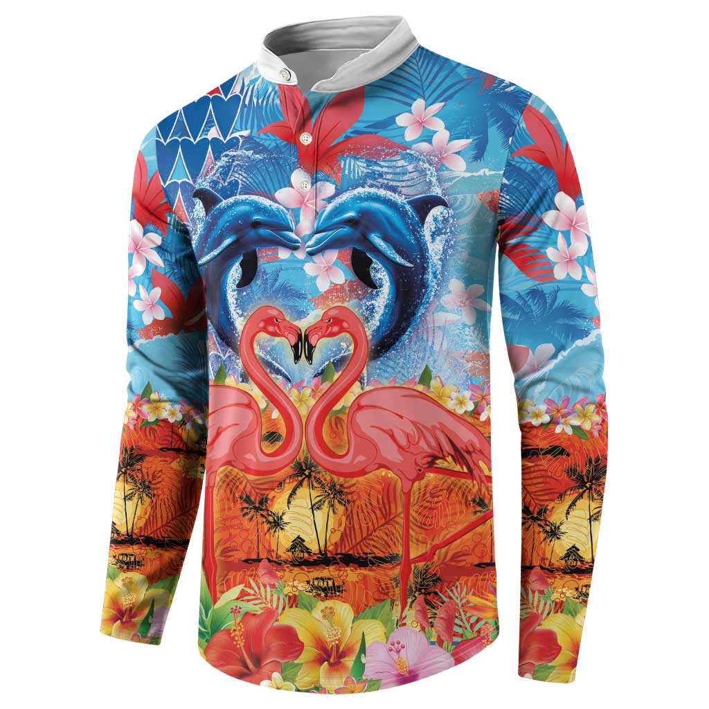 Hawaiian Love-Couple Dolphins and Flamingos Button Sweatshirt LT03 - Polynesian Pride