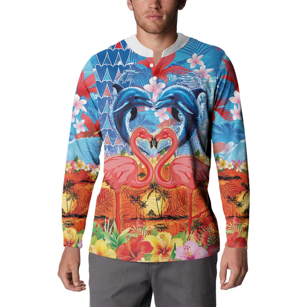 Hawaiian Love-Couple Dolphins and Flamingos Button Sweatshirt LT03 - Polynesian Pride