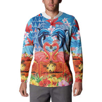 Hawaiian Love-Couple Dolphins and Flamingos Button Sweatshirt LT03 - Polynesian Pride