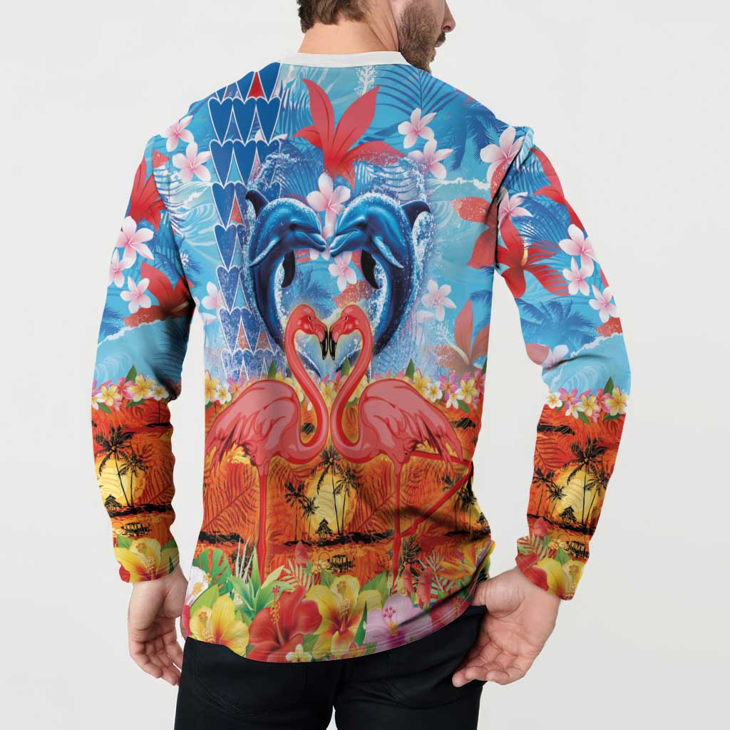 Hawaiian Love-Couple Dolphins and Flamingos Button Sweatshirt LT03 - Polynesian Pride