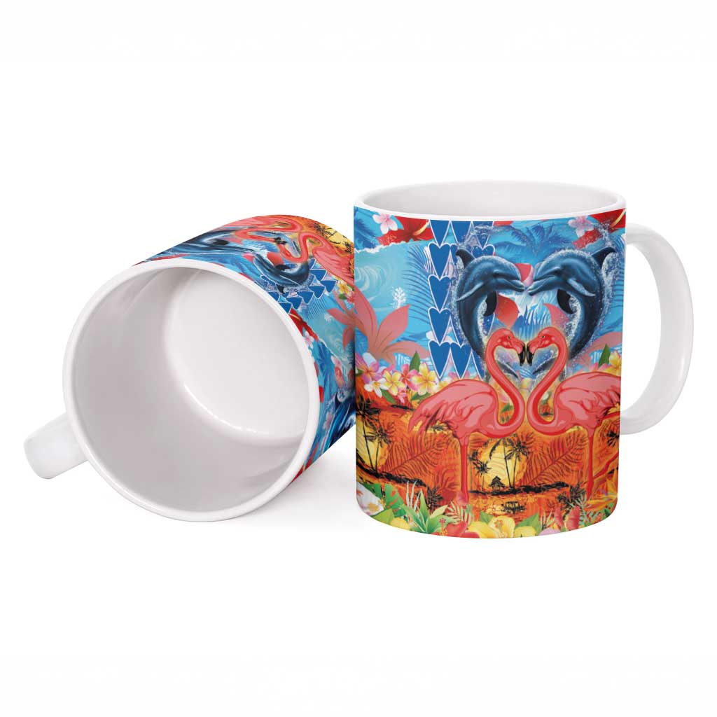 Hawaiian Love-Couple Dolphins and Flamingos Ceramic Mug LT03 - Polynesian Pride