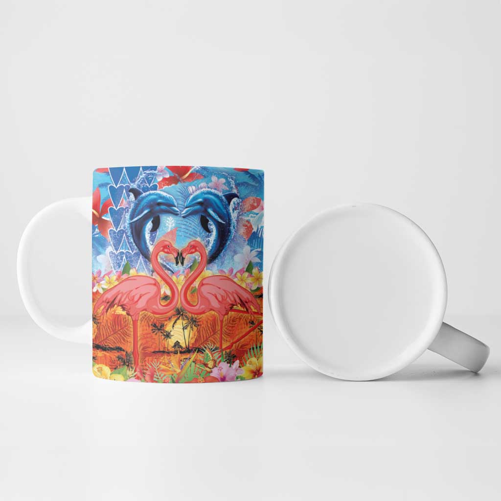 Hawaiian Love-Couple Dolphins and Flamingos Ceramic Mug LT03 - Polynesian Pride