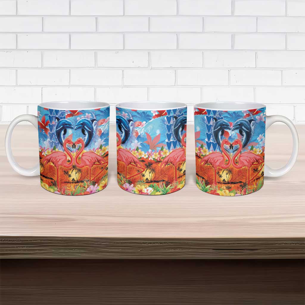 Hawaiian Love-Couple Dolphins and Flamingos Ceramic Mug LT03 - Polynesian Pride