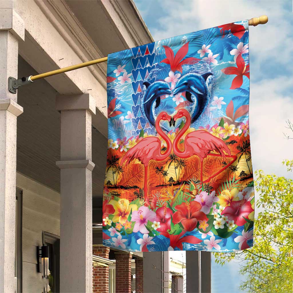 Hawaiian Love-Couple Dolphins and Flamingos Garden Flag LT03 House Flag Multicolor - Polynesian Pride