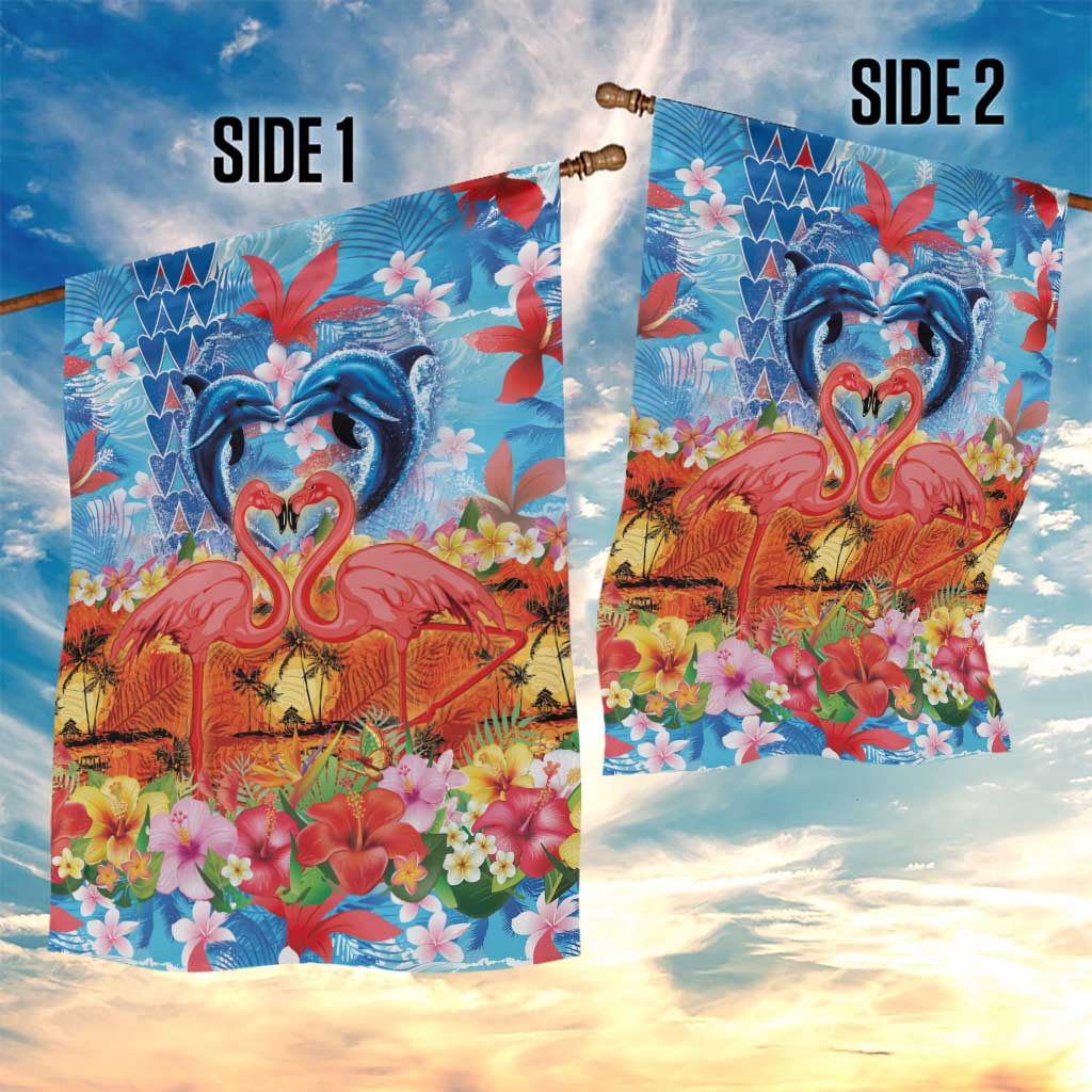 Hawaiian Love-Couple Dolphins and Flamingos Garden Flag LT03 - Polynesian Pride