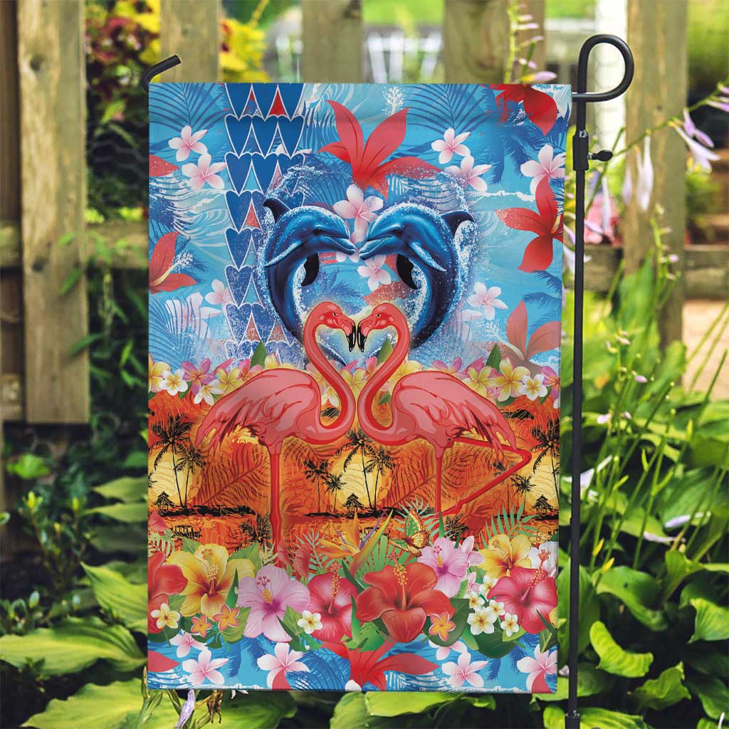 Hawaiian Love-Couple Dolphins and Flamingos Garden Flag LT03 Garden Flag Multicolor - Polynesian Pride