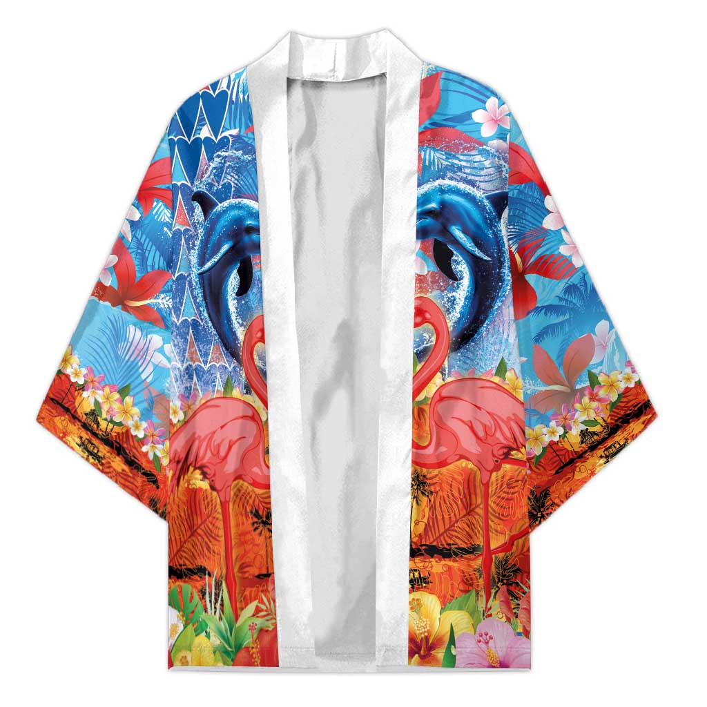 Hawaiian Love-Couple Dolphins and Flamingos Kimono LT03 Unisex Multicolor - Polynesian Pride