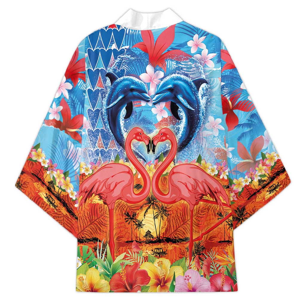Hawaiian Love-Couple Dolphins and Flamingos Kimono LT03 - Polynesian Pride